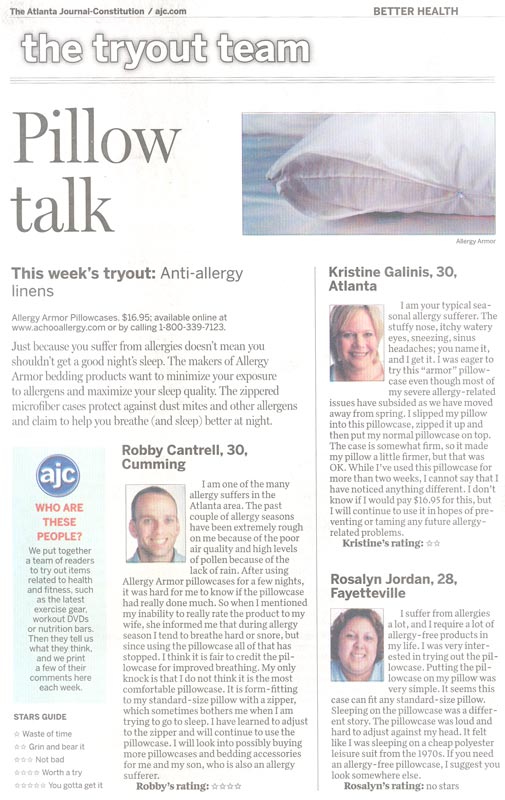 Atlanta Journal-Constitution Reviews Allergy Armor Bedding