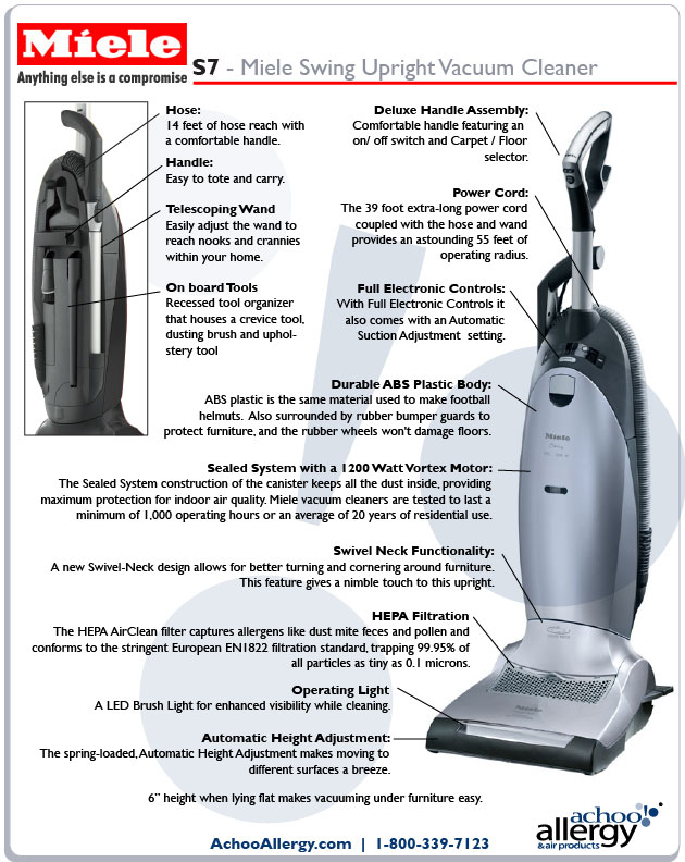 Miele S7 Swing Upright Vacuum Features