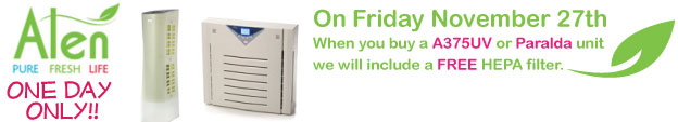 Buy an Alen A375UV or a Paralda Air Purifier and get a FREE HEPA Filter