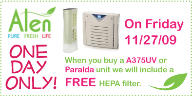 Buy an Alen A375UV or Paralda and get a free HEPA filter!