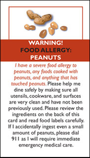 Food Allergy Restaurant Card