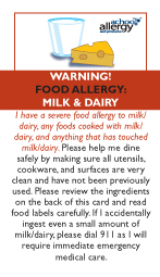 Milk Allergy Restaurant Cards