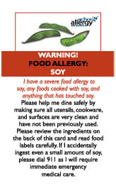 Soy Allergy Restaurant Cards