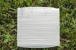 clean white air filter on the green grass