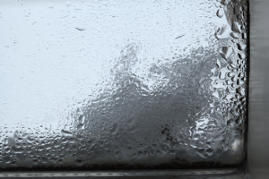 Closeup of humidity at a windowin wintertime