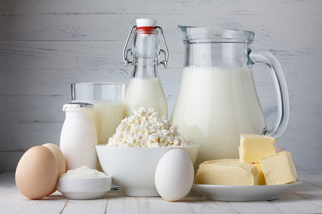 Dairy products on wooden table