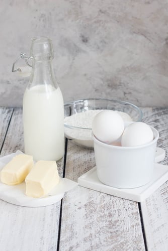 Dairy products. Milk,eggs,butter and flour